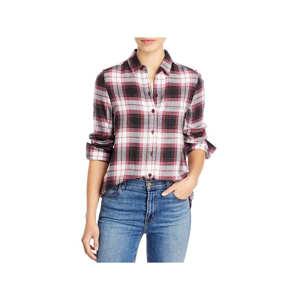 NWT BEACHLUNCHLOUNGE COLLECTION Womens Pink Plaid Cuffed Button Up Top Size: XS